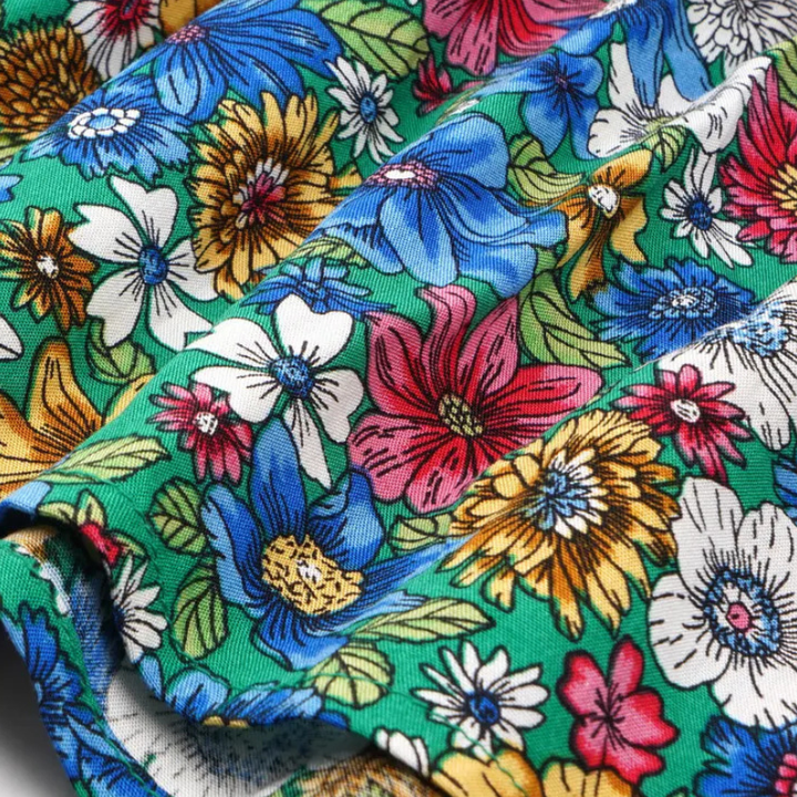 VALERIQUE | Robe Midi Fleurie pour Femme – Manches Courtes et Boutonnée