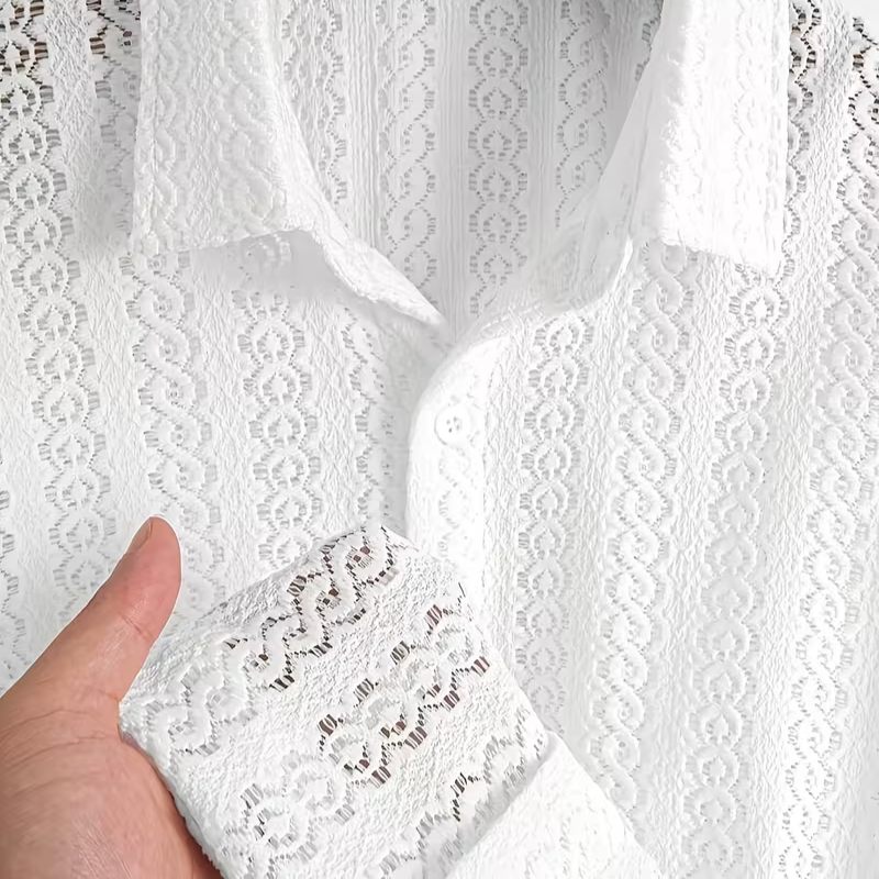 VALERIQUE | Chemise Texturée à Manches Courtes pour Homme – Col Revers et Coupe Classique