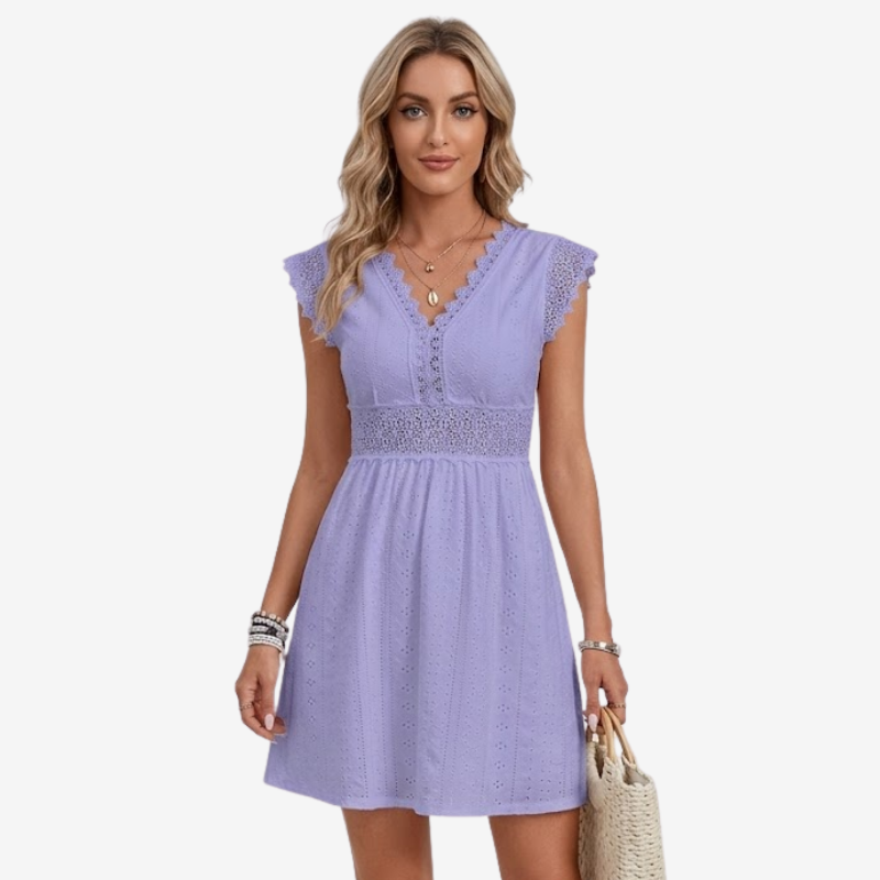 VALERIQUE | Robe Courte Brodée en Coton Léger pour Femme – Col V et Dentelle