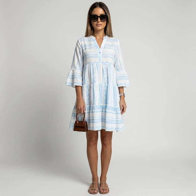 VALERIQUE | Robe Midi Ample pour Femme – Col V et Boutonnée