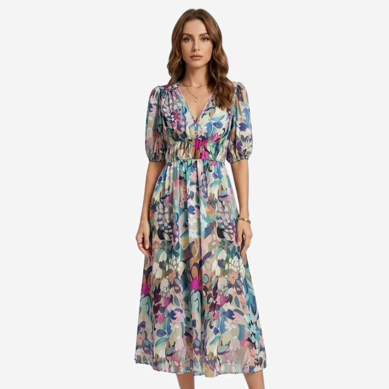 VALERIQUE | Robe à Col V en Coton Léger pour Femme – Taille Marquée