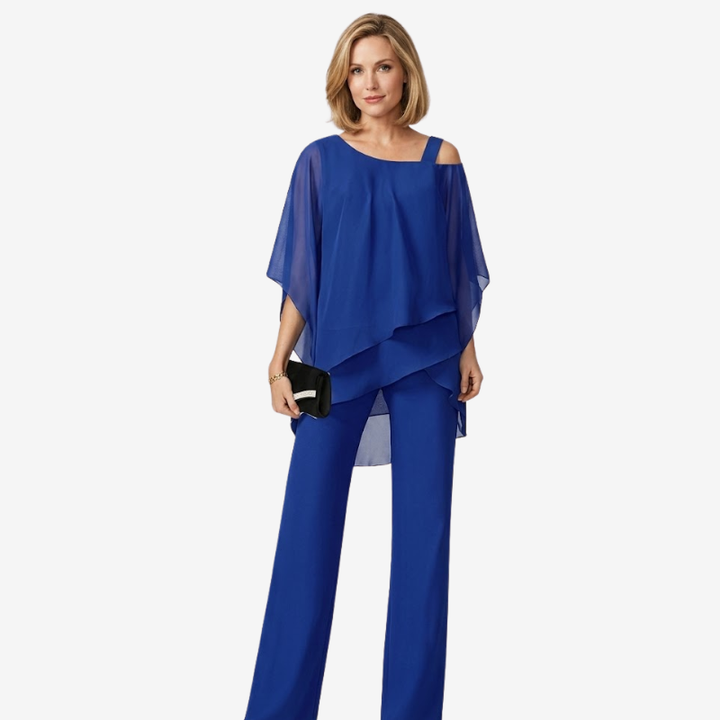 VALERIQUE | Ensemble Deux Pièces en Mousseline pour Femme – Haut Asymétrique et Pantalon Large