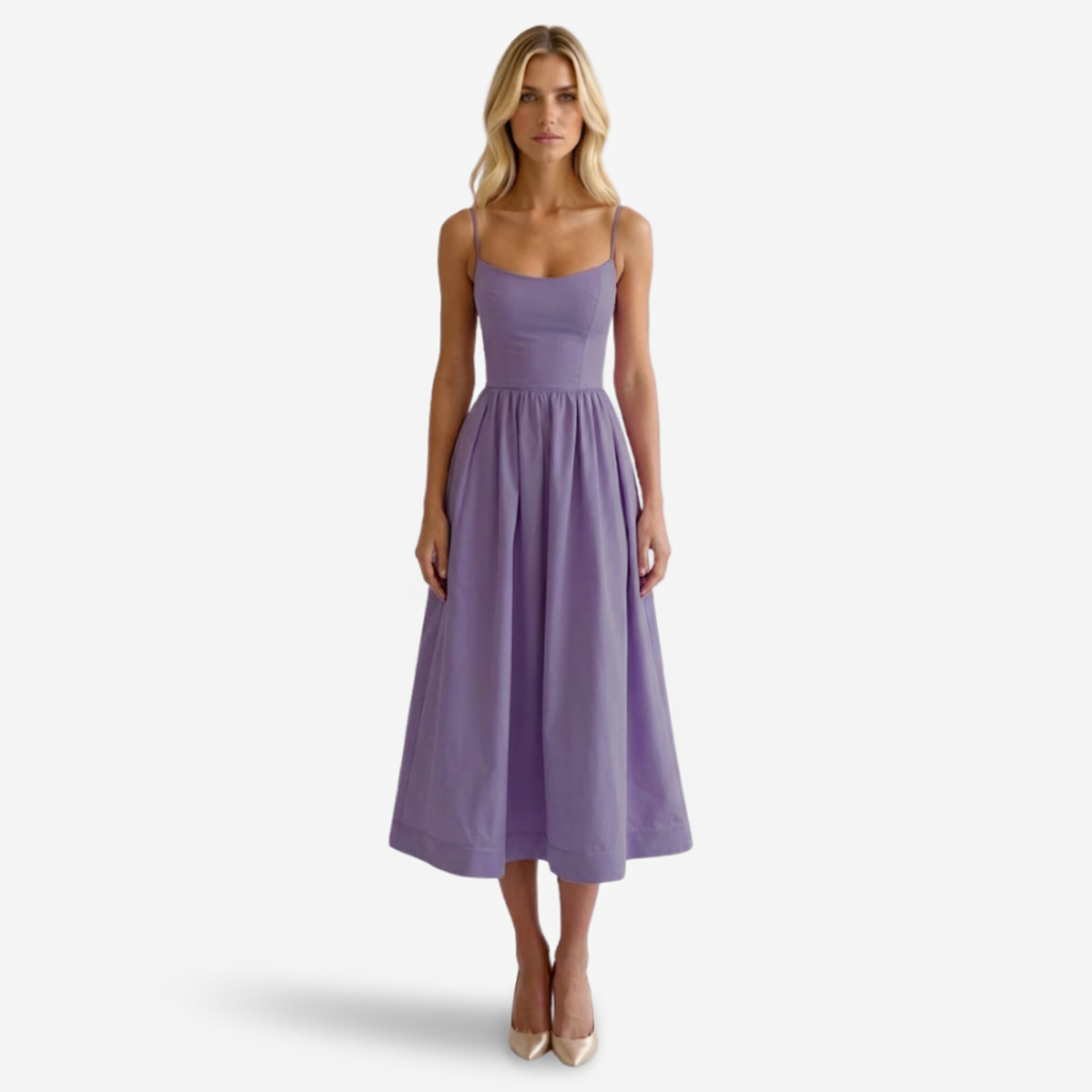 VALERIQUE | Robe Midi Sans Manches pour Femme – Bretelles Fines et Taille Ajustée