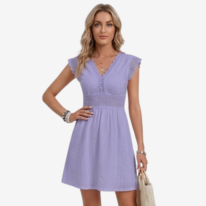 VALERIQUE | Robe Courte Brodée en Coton Léger pour Femme – Col V et Dentelle