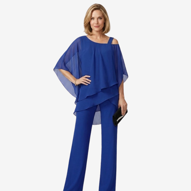 VALERIQUE | Ensemble Deux Pièces en Mousseline pour Femme – Haut Asymétrique et Pantalon Large