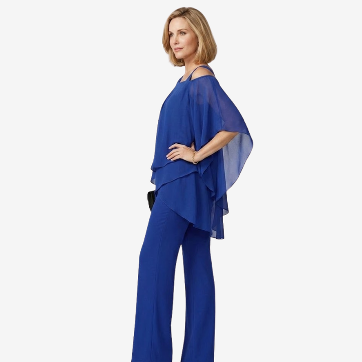 VALERIQUE | Ensemble Deux Pièces en Mousseline pour Femme – Haut Asymétrique et Pantalon Large