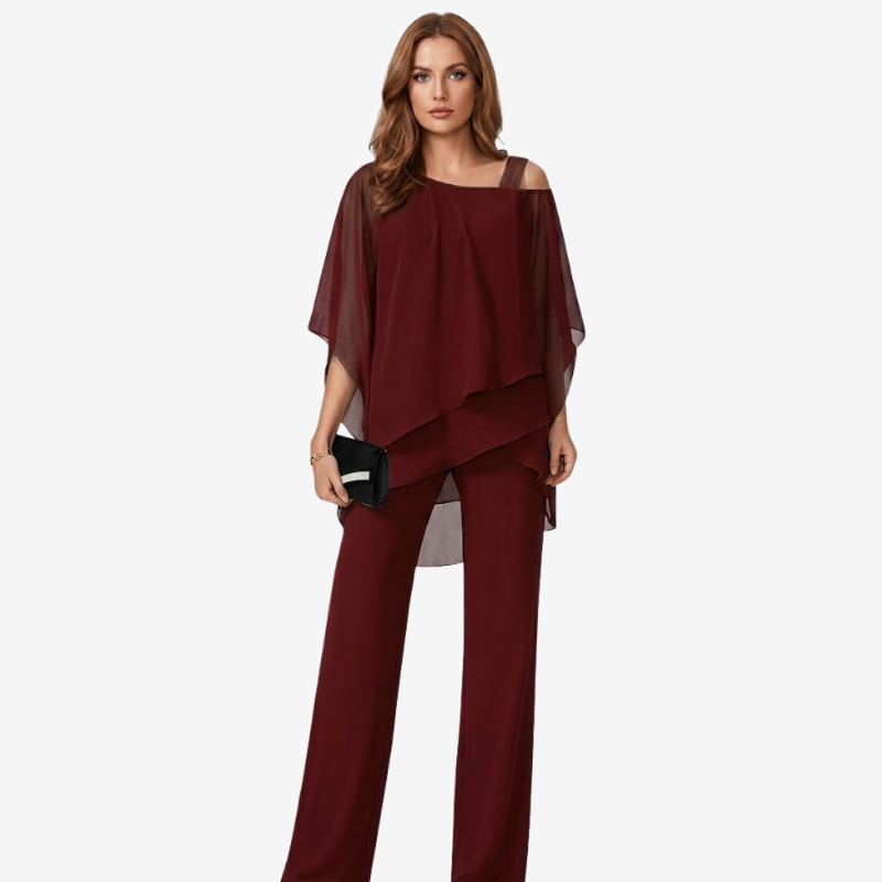 VALERIQUE | Ensemble Deux Pièces en Mousseline pour Femme – Haut Asymétrique et Pantalon Large