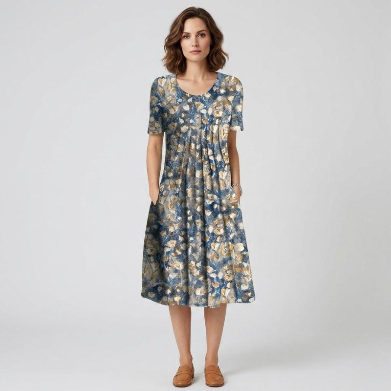 VALERIQUE | Robe Midi Fleurie pour Femme – Manches Courtes
