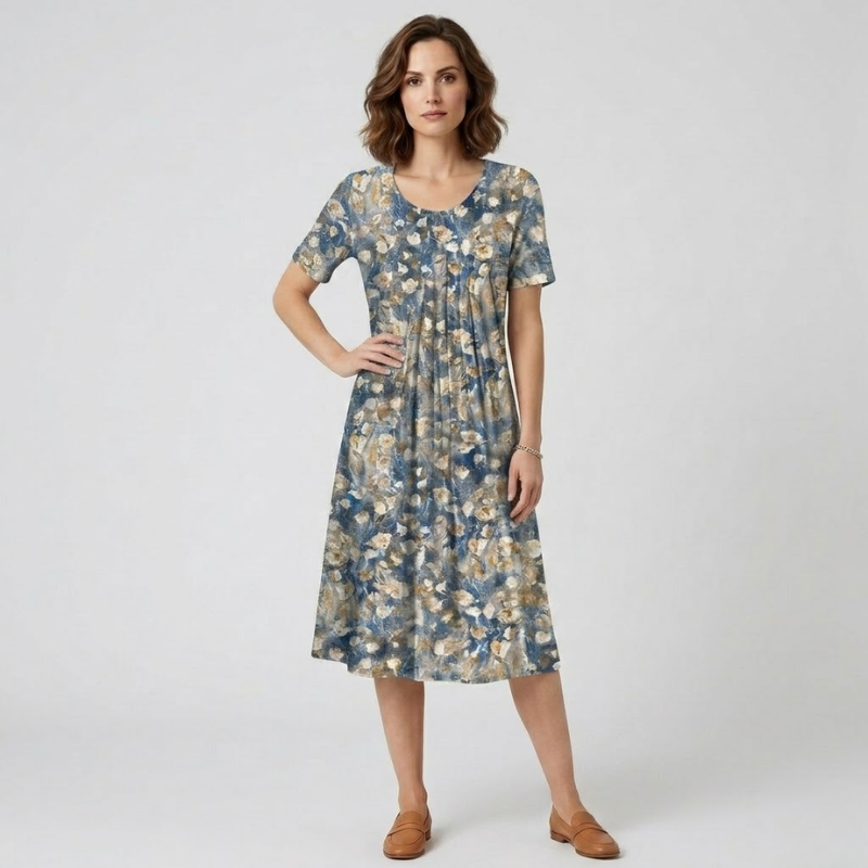 VALERIQUE | Robe Midi Fleurie pour Femme – Manches Courtes