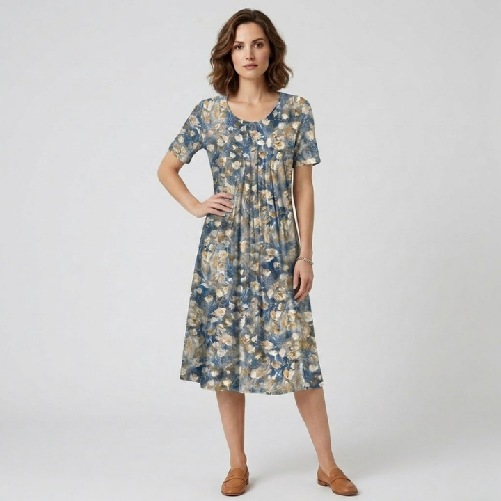 VALERIQUE | Robe Midi Fleurie pour Femme – Manches Courtes