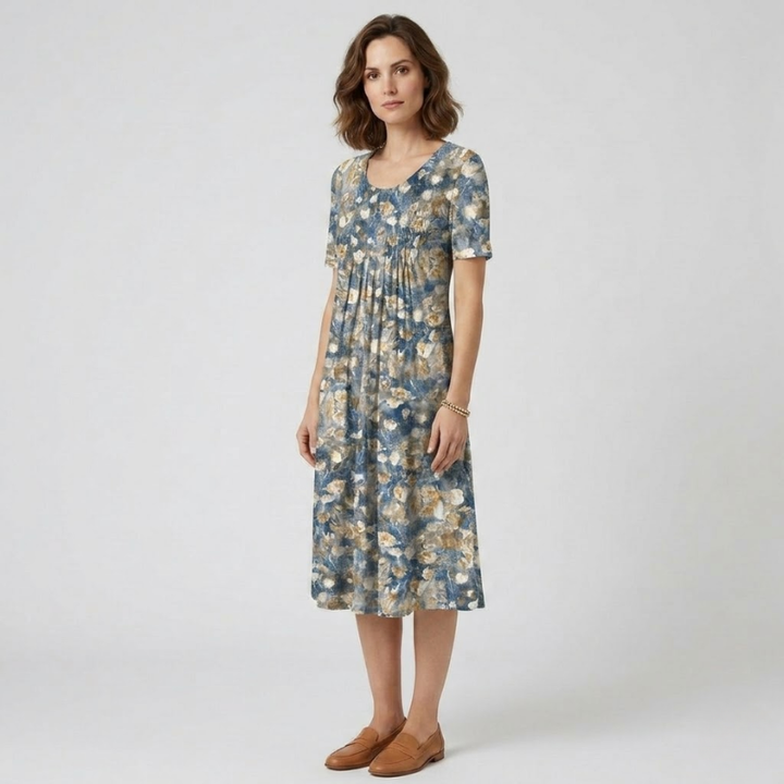 VALERIQUE | Robe Midi Fleurie pour Femme – Manches Courtes