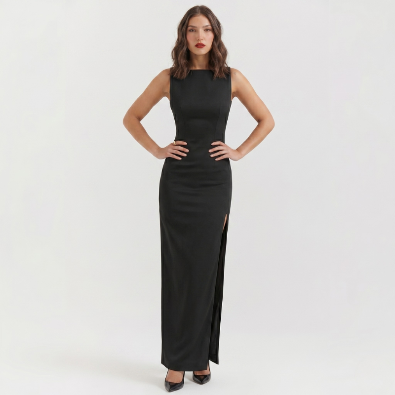 VALERIQUE | Robe Longue Minimaliste pour Femme – Col Bateau