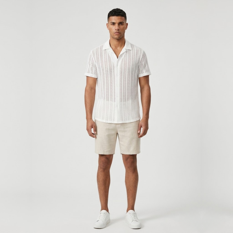 VALERIQUE | Chemise Texturée à Manches Courtes pour Homme – Col Revers et Coupe Classique