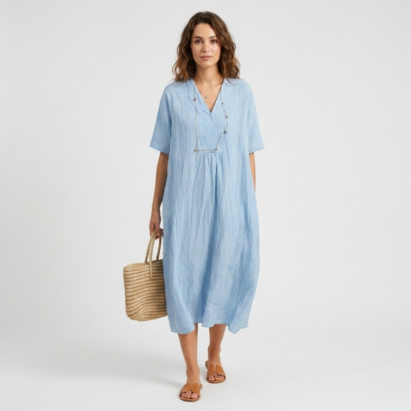 VALERIQUE | Robe Midi Ample pour Femme – Col V