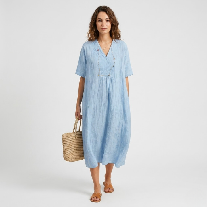 VALERIQUE | Robe Midi Ample pour Femme – Col V