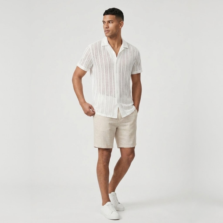 VALERIQUE | Chemise Texturée à Manches Courtes pour Homme – Col Revers et Coupe Classique