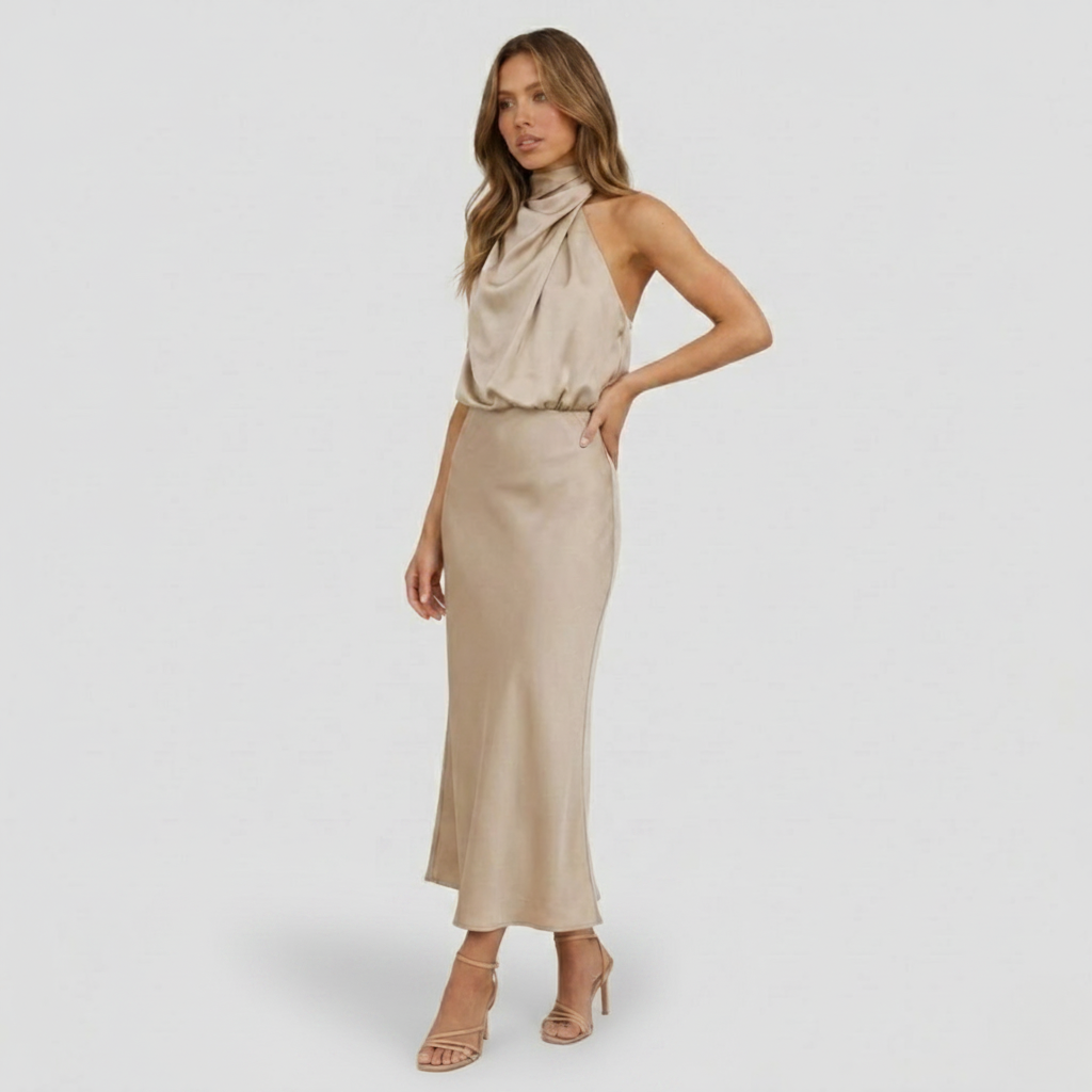 VALERIQUE | Robe Coton Col Halter pour Femme – Coupe Midi