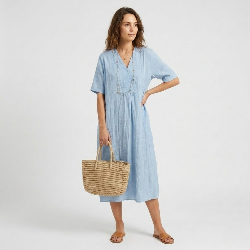 VALERIQUE | Robe Midi Ample pour Femme – Col V