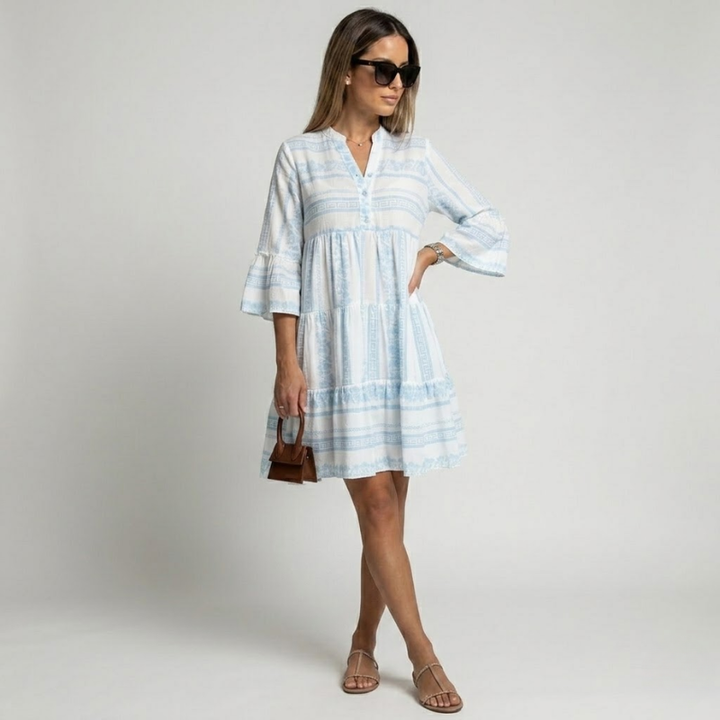 VALERIQUE | Robe Midi Ample pour Femme – Col V et Boutonnée