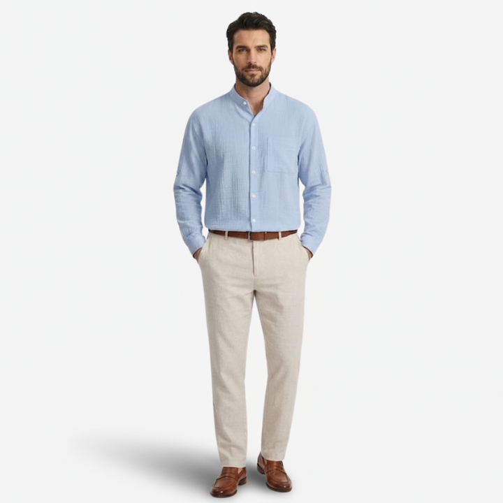 VALERIQUE | Chemise en Lin pour Homme – Manches Longues et Col Officier Coupe Classique