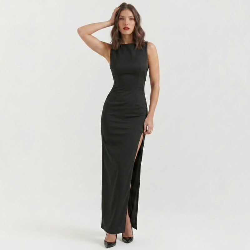 VALERIQUE | Robe Longue Minimaliste pour Femme – Col Bateau