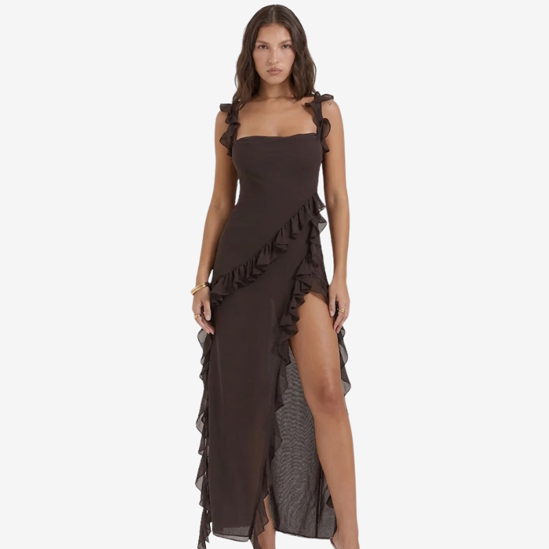 VALERIQUE | Robe Asymétrique à Volants en Coton Léger pour Femme – Fente Haute