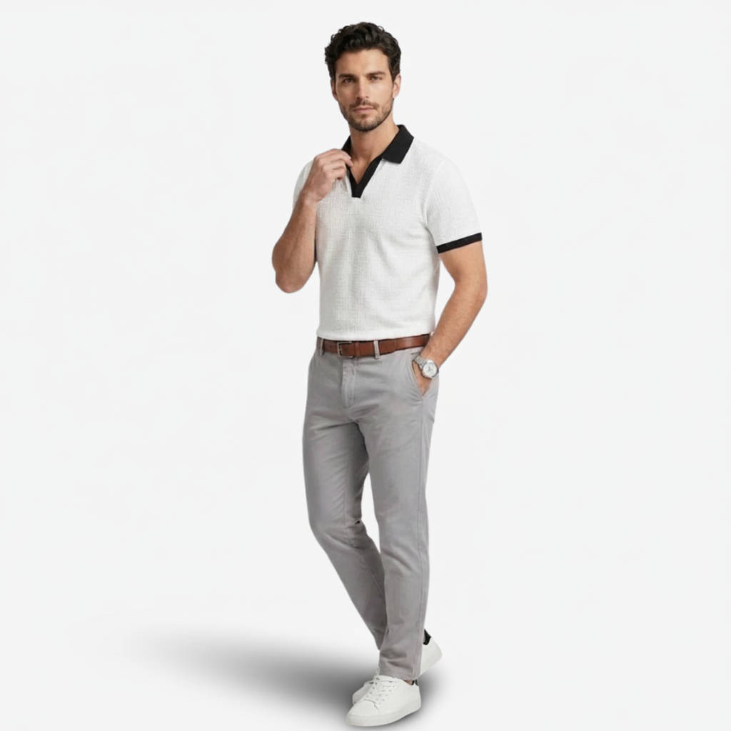 VALERIQUE | Polo à Col V pour Homme – Col Contrasté et Coupe Régulière