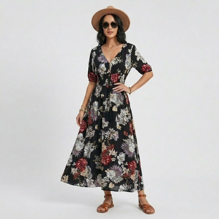 VALERIQUE | Robe Maxi Fleurie pour Femme – Col V