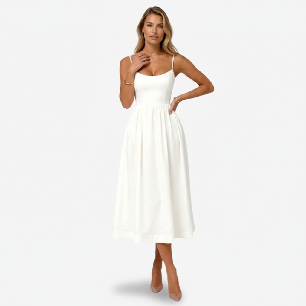 VALERIQUE | Robe Midi Sans Manches pour Femme – Bretelles Fines et Taille Ajustée