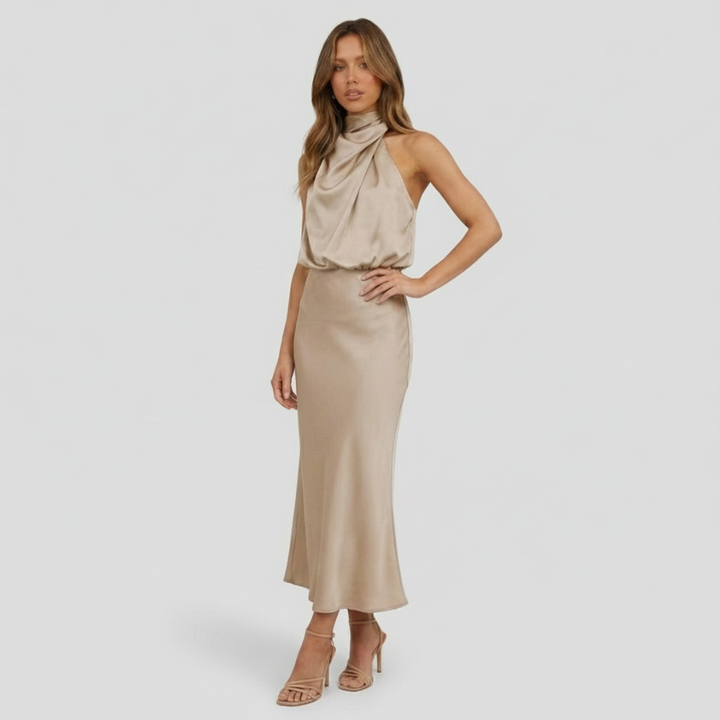 VALERIQUE | Robe Coton Col Halter pour Femme – Coupe Midi