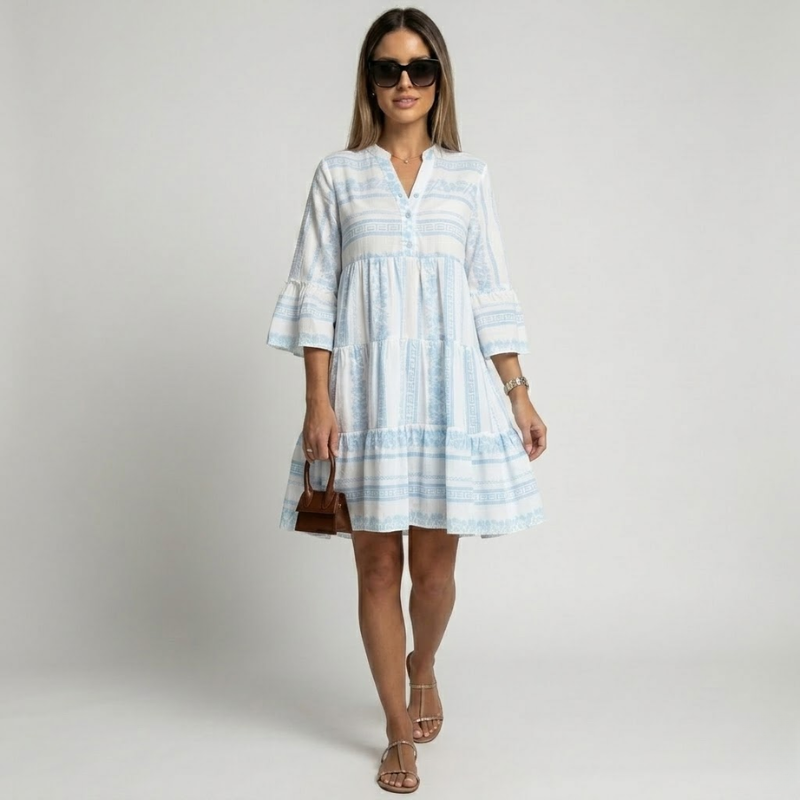 VALERIQUE | Robe Midi Ample pour Femme – Col V et Boutonnée