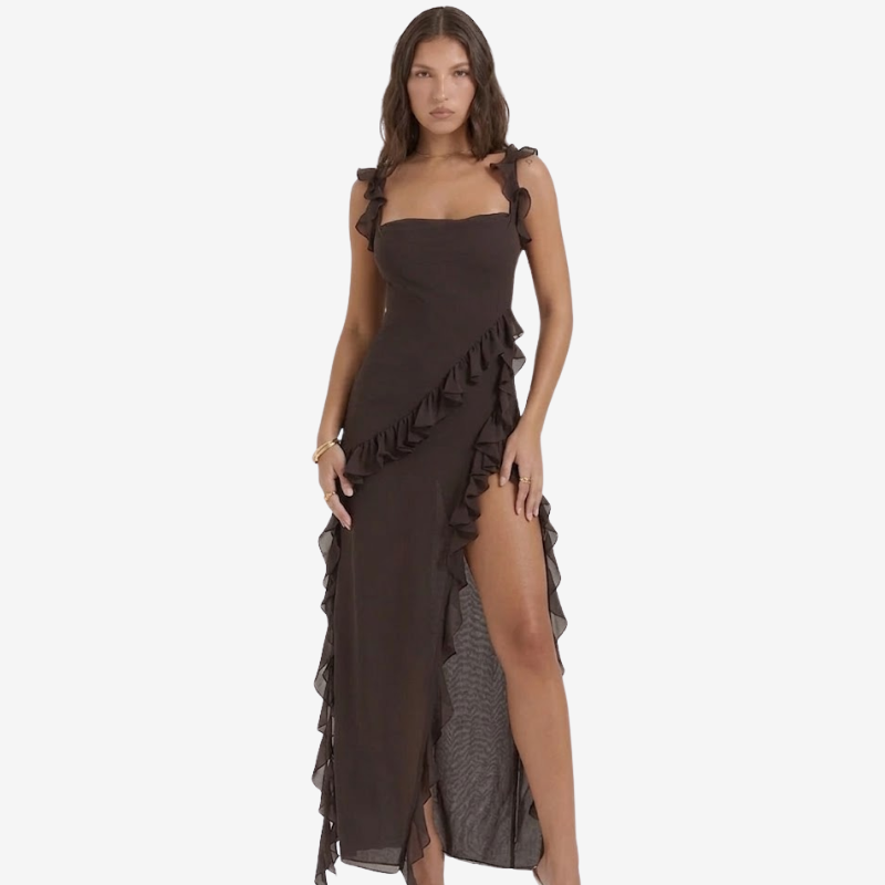 VALERIQUE | Robe Asymétrique à Volants en Coton Léger pour Femme – Fente Haute