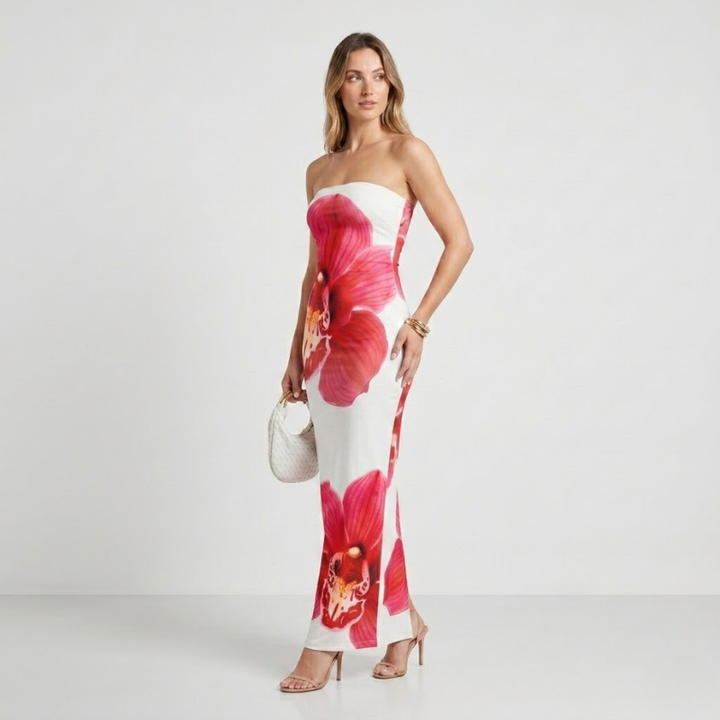 VALERIQUE | Robe Maxi Sans Bretelles Fleurie pour Femme – Coupe Ajustée
