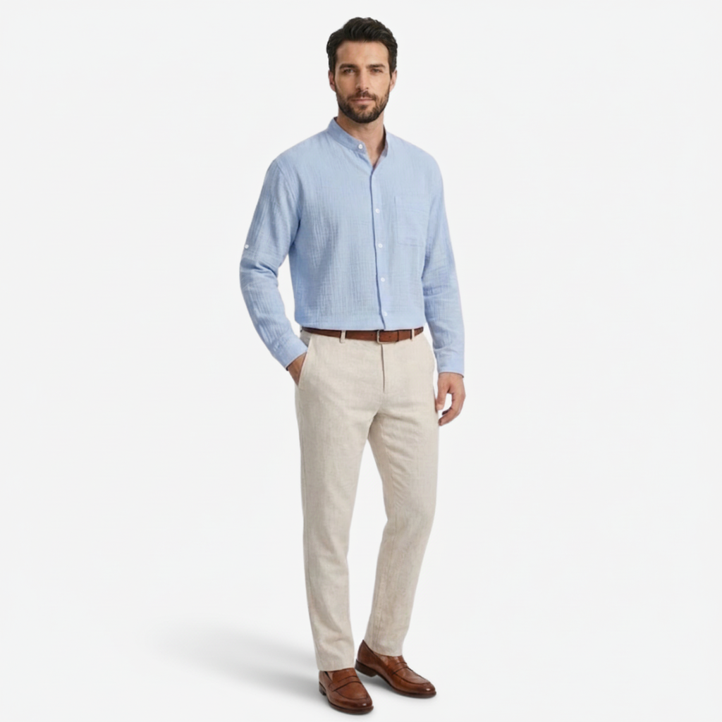 VALERIQUE | Chemise en Lin pour Homme – Manches Longues et Col Officier Coupe Classique