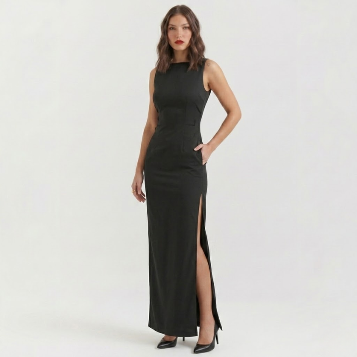 VALERIQUE | Robe Longue Minimaliste pour Femme – Col Bateau