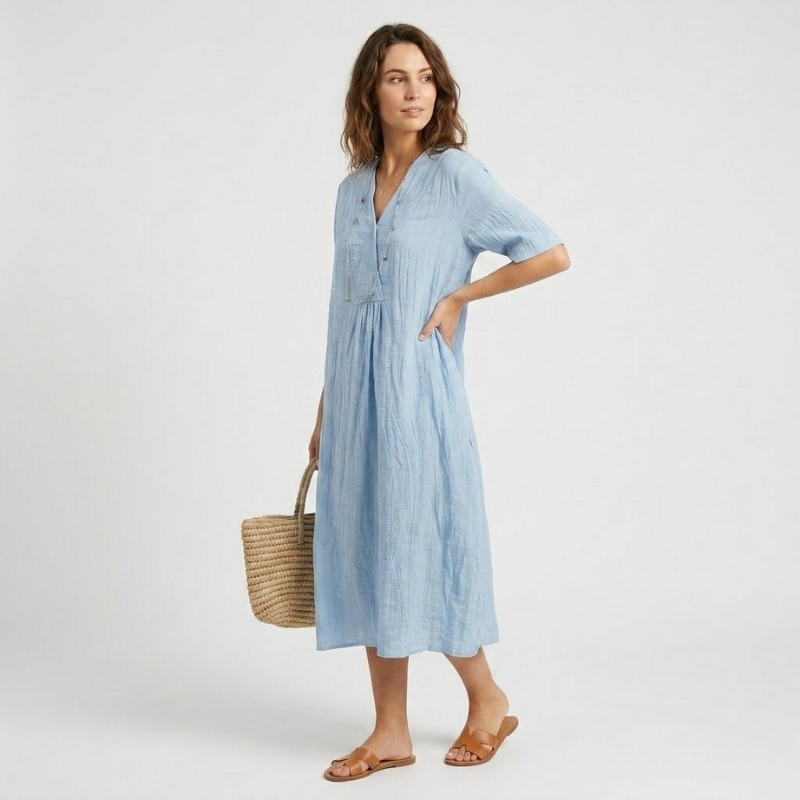 VALERIQUE | Robe Midi Ample pour Femme – Col V