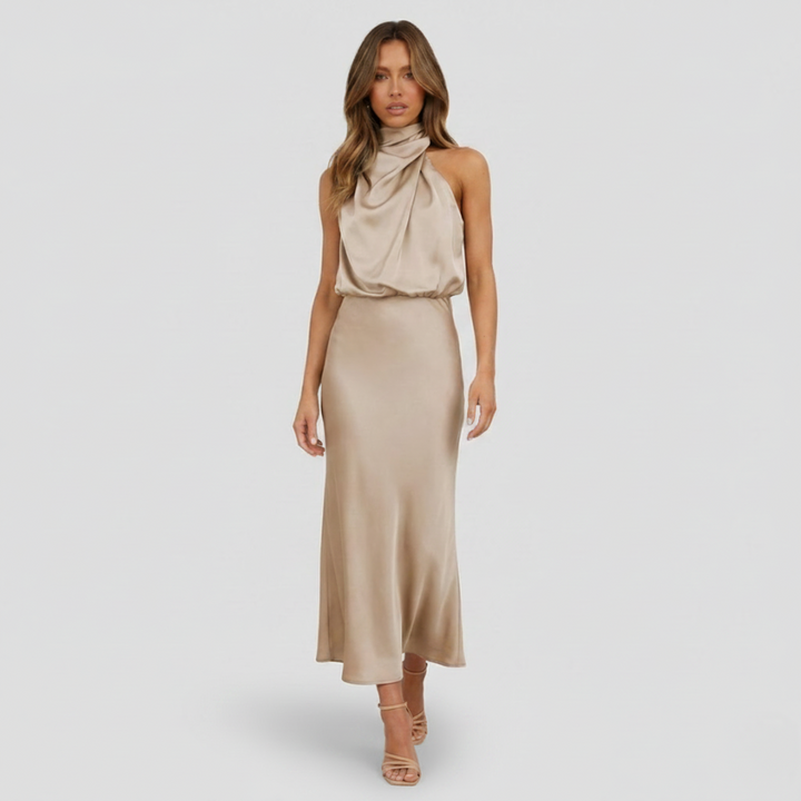 VALERIQUE | Robe Coton Col Halter pour Femme – Coupe Midi