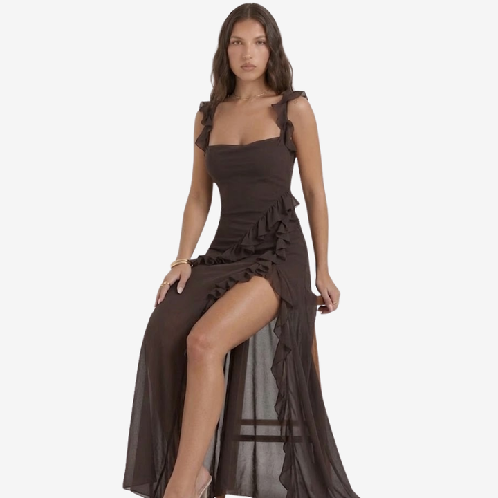 VALERIQUE | Robe Asymétrique à Volants en Coton Léger pour Femme – Fente Haute
