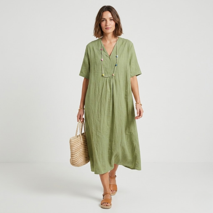 VALERIQUE | Robe Midi Ample pour Femme – Col V
