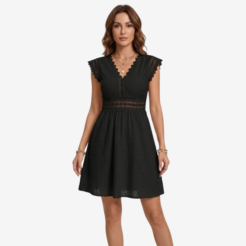 VALERIQUE | Robe Courte Brodée en Coton Léger pour Femme – Col V et Dentelle