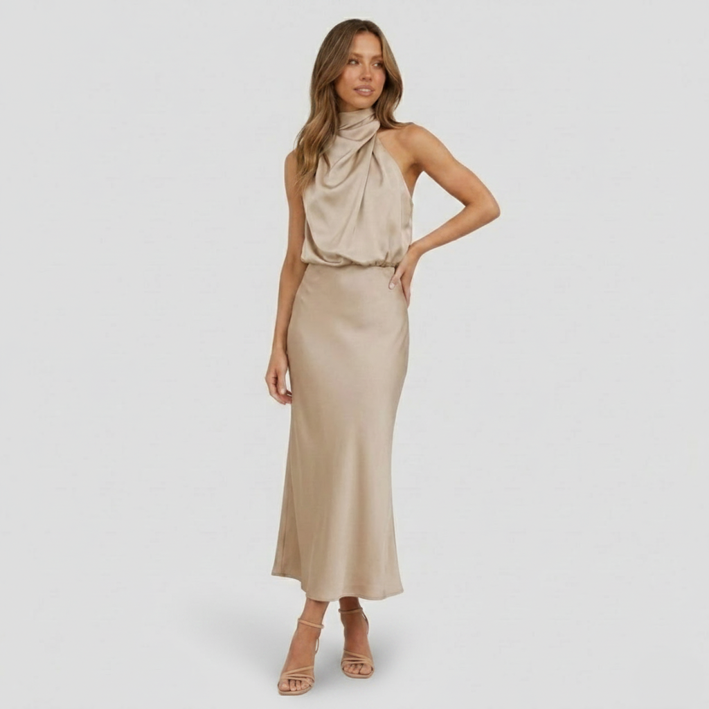 VALERIQUE | Robe Coton Col Halter pour Femme – Coupe Midi