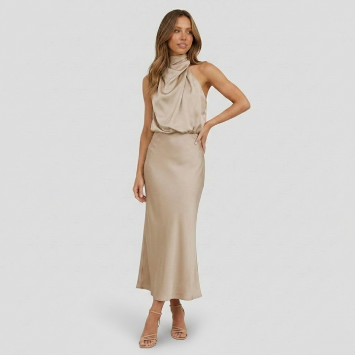 VALERIQUE | Robe Coton Col Halter pour Femme – Coupe Midi