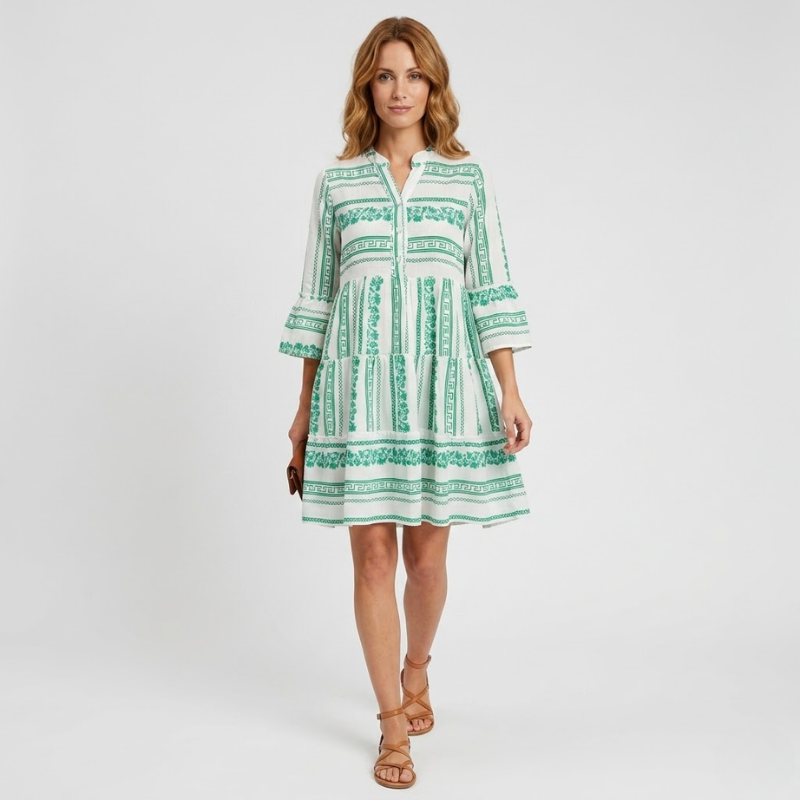 VALERIQUE | Robe Midi Ample pour Femme – Col V et Boutonnée