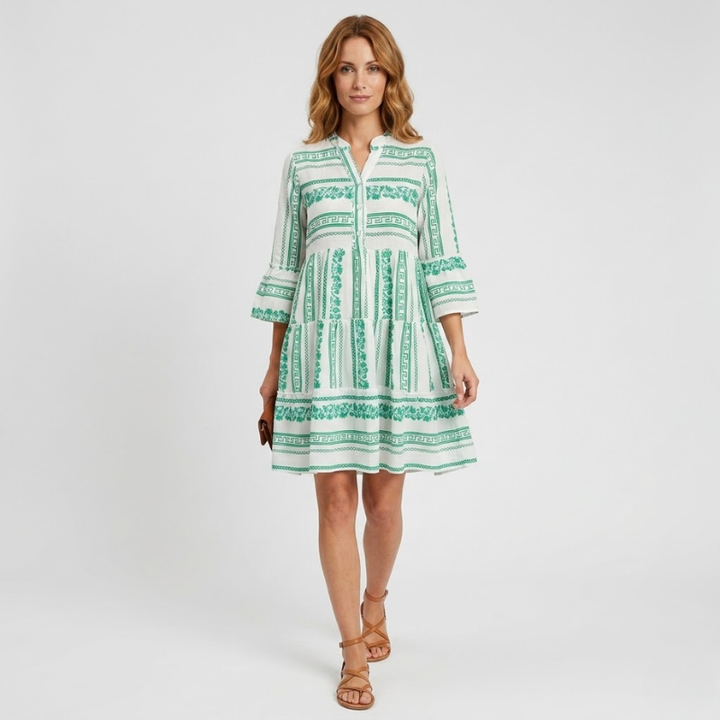 VALERIQUE | Robe Midi Ample pour Femme – Col V et Boutonnée