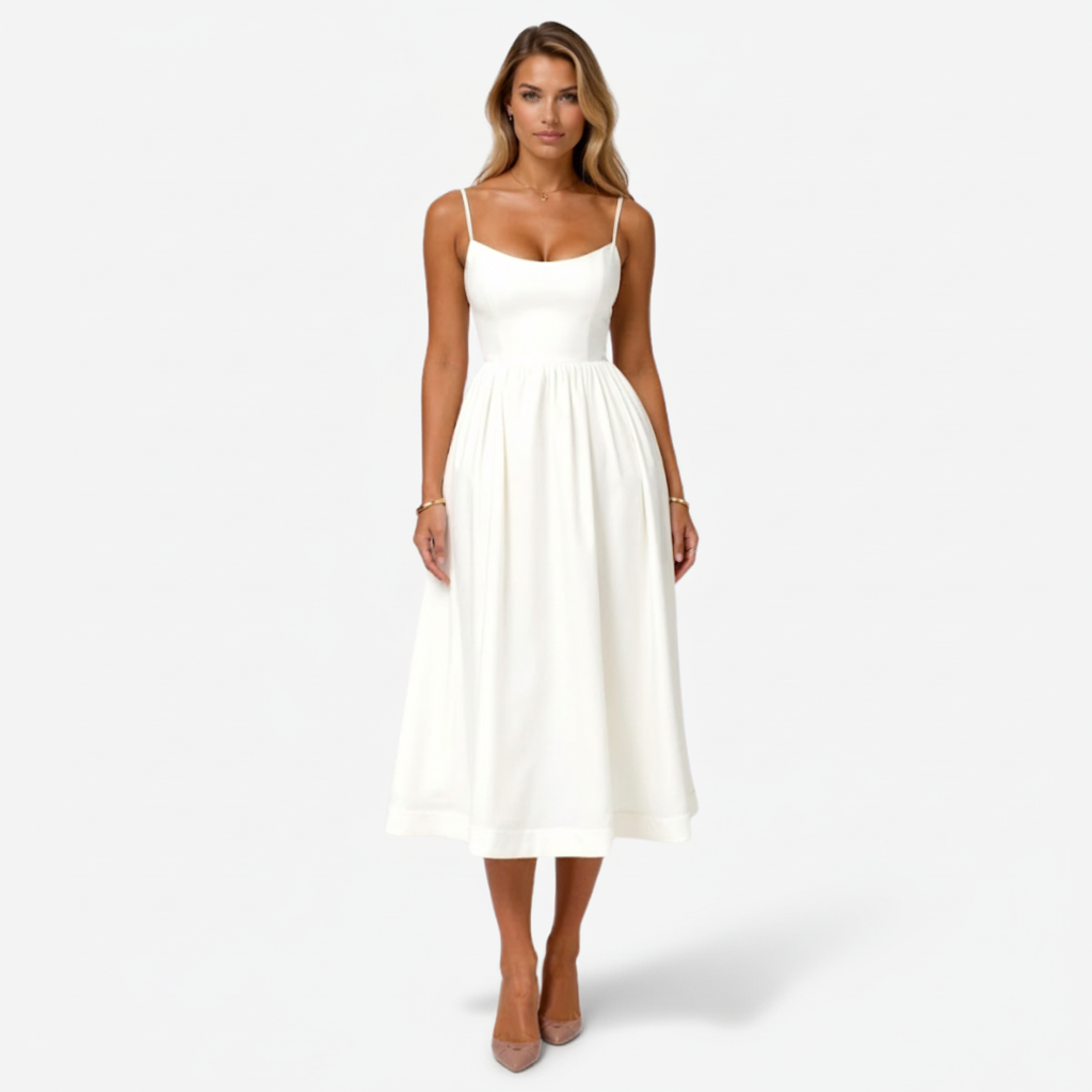 VALERIQUE | Robe Midi Sans Manches pour Femme – Bretelles Fines et Taille Ajustée