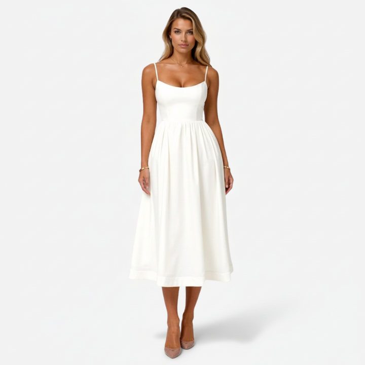 VALERIQUE | Robe Midi Sans Manches pour Femme – Bretelles Fines et Taille Ajustée