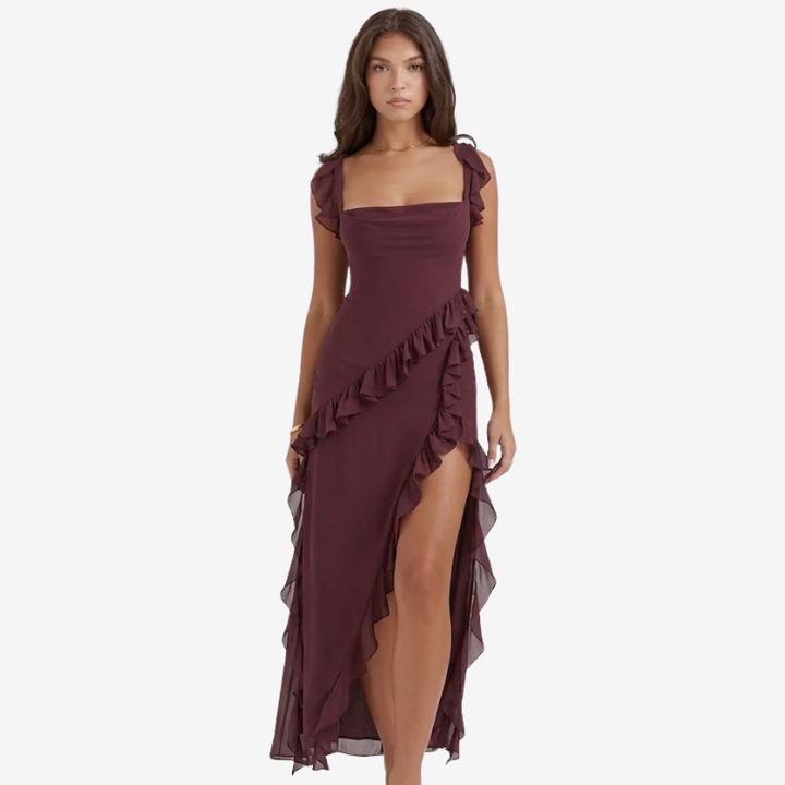 VALERIQUE | Robe Asymétrique à Volants en Coton Léger pour Femme – Fente Haute
