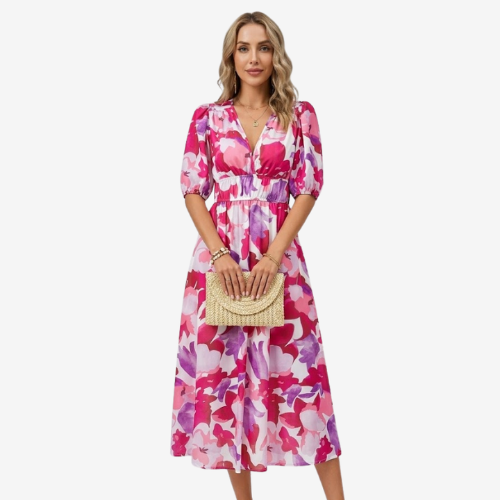 VALERIQUE | Robe à Col V en Coton Léger pour Femme – Taille Marquée
