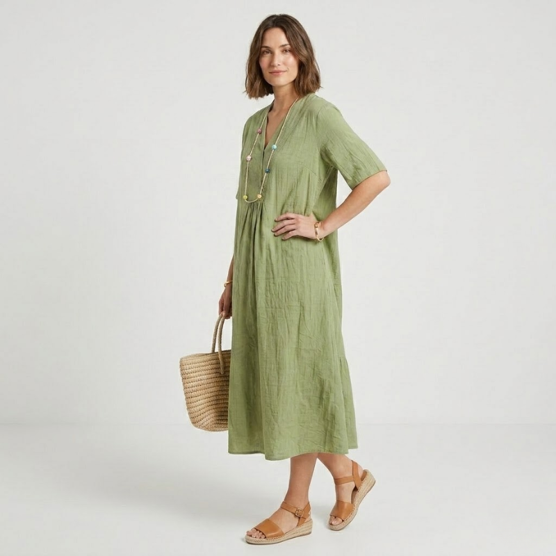 VALERIQUE | Robe Midi Ample pour Femme – Col V