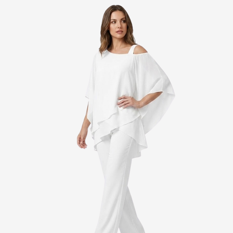 VALERIQUE | Ensemble Deux Pièces en Mousseline pour Femme – Haut Asymétrique et Pantalon Large